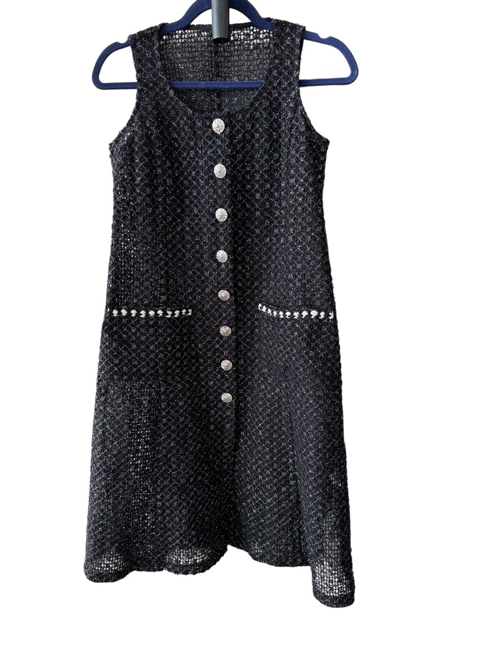 Sleeveless Black Knit Button-Front Dress